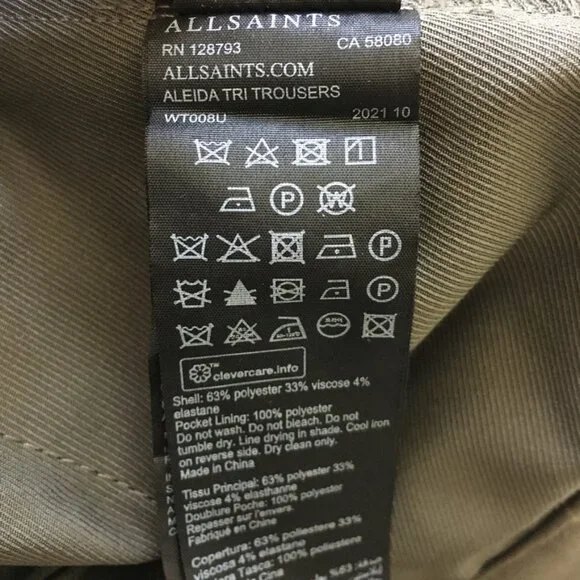 All Saints Size 6 Green Pleated Front Tapered Leg Pull On Stretch Trouser Pants - Picture 11 of 12